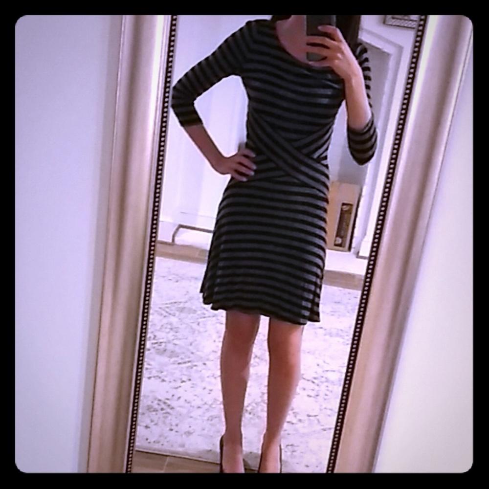 NY&Co. Black & Gray Stripe Dress